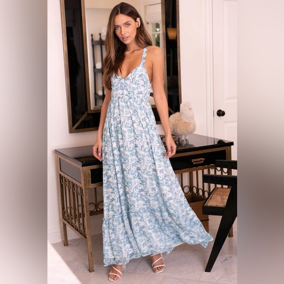 LULU’S My Love Story White Floral Print Tie-Back Maxi Dress - Picture 3 of 10